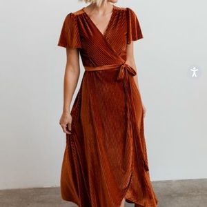 Baltic Born copper ribbed velvet wrap dress- xs